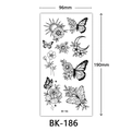 Black and white sketch floral temporary tattoo with butterflies and moon design - Bk-186 / 96*190mm