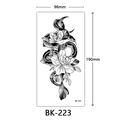 Large black and white snake and flower sketch tattoo sticker, 96x190mm variant BK-223 - Bk-223 / 96*190mm