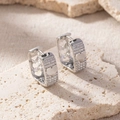 Elegant silver-plated heart huggie earrings with micro-pave zircons on stone - Heart Pave Rectangle