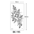 Black and white sketch floral tattoo sticker with rose design, size 96x190mm sheet - Bk-195 / 96*190mm