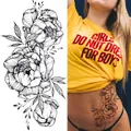 Black and white sketch floral temporary tattoo sticker with large flower design. - Bk-045 / 96*190mm