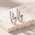 Elegant silver plated zircon hoop earrings with a unique minimalist geometric hook design - Geometric Half-Open Full Diamond