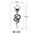 Black and white sketch snake and butterfly temporary tattoo sticker, 96x190mm, BK-224 - BK-224 / 96*190mm