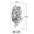 Black and white sketch lion with rose flowers temporary tattoo sticker, BK-229 model - Bk-229 / 96*190mm