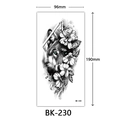 Black and white wolf and flowers sketch temporary tattoo sticker measuring 96x190mm - Bk-230 / 96*190mm