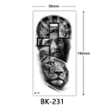 Large black and white sketch temporary tattoo sticker with lion and cross 96x190mm - BK-231 / 96*190mm