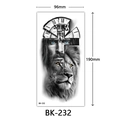 Large temporary sketch tattoo sticker featuring a lion, clock, and cross design for skin - Bk-232 / 96*190mm