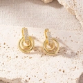 Elegant gold-plated copper earrings with shimmering zircon stones and double circle design - Double Layer Geometric Hoop