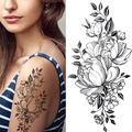 Elegant black and white sketch floral temporary tattoo sticker with peony design - Bk-046 / 96*190mm