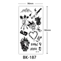 Temporary black and white sketch tattoo sticker sheet featuring skull and rose designs - BK-187 / 96*190mm