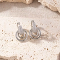 Elegant silver-plated nested circle hoop earrings with zircon pavé accent for women - Interlocking Double Hoops