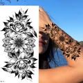 Black and white sketch floral temporary tattoo sticker with rose and mandala patterns - Bk-077 / 96*190mm