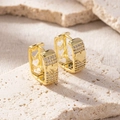 Elegant gold plated heart hoop earrings adorned with sparkling pavé cubic zirconia - 3D Heart Rectangle