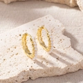 Elegant gold plated hoop earrings with small white pearls on a natural stone base - Simple Pearl Hoop