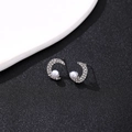 Elegant silver crescent moon stud earrings with sparkling crystals and white pearls - E299-4-Moon Pearl Stud Earrings