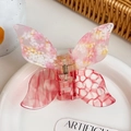 Pink and red butterfly hair claw clip with mosaic acetate pattern on a white ceramic plate - Peach Bean Pink / 10cm