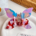 Blue and pink gradient butterfly hair claw clip with red polka dots and metal spring - Polka Dot Red / 10cm