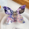 Butterfly hair claw clip in purple and blue marble acetate with gold metal spring - Gray Purple / 10cm
