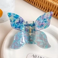 Blue and purple marbled acetate butterfly hair claw clip with strong golden metal spring - Blue Striped / 10cm