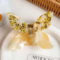 3D butterfly hair claw clip with yellow spots and translucent amber acetate finish - Polka Dot Yellow / 10cm
