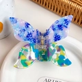 Blue and purple mosaic butterfly hair claw clip made of acetic acid resin on white ceramic tray - Camo Green Blue / 10cm