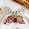 Contrast butterfly hair claw with translucent grey and iridescent purple shell texture - Caramel Brown / 10cm