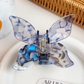 Blue and white marble acetate butterfly hair claw clip with golden metal spring - Glass Blue / 10cm