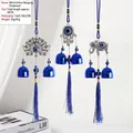 Blue evil eye wind chime with hamsa hand and peacock pendants for home decoration - Silver Blue Evil Eye Peacock Hamsa Style (BF-002B款)
