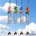 Pastel wooden windmill wind chime with metal tubes and bird pendant set in four colors - Aluminum Tube House Wind Chimes (MW-4)