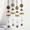 Set of four traditional bronze wind chimes with lucky symbols and 45cm total length - Retro Bell Coin Auspicious Fish Style (B005-1D款)