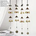 Wind chime pendant with golden turtle ornament, red beads and ancient coins - Extended Metal Tortoise & Qilin Auspicious Beast Style (Model G-262A)