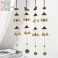 Wind chime pendant with golden turtle ornament, red beads and ancient coins - Extended Metal Tortoise Kirin Beast Style (G-262A款)