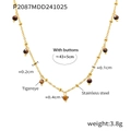 Dettaglio perla occhio di tigre e catena in acciaio dorato con dimensioni - Catena Sottile in Acciaio Inossidabile Oro / Occhio di Tigre (P2087)