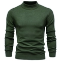 Men's dark green mock-neck sweater with ribbed cuffs and slim fit knit texture - Army Green