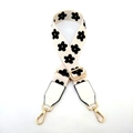 Adjustable beige shoulder strap with black floral print and golden metal swivel hooks - Black Floral Pattern + White Skin / Silver Clasp