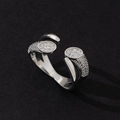 Elegant minimalist silver wrap ring featuring sparkling pavé set oval details and stones - Minimalist Fashion Ring (J)
