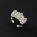 Detailed view of silver-tone multi-band ring encrusted with clear stones - Minimalist Fashion Ring (P)
