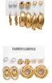 6-piece gold-tone earring set featuring pearls, twisted hoops and butterfly studs - Gold Woven Butterfly Artificial Pearl Combination (Mixed Set)