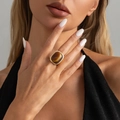 Vintage gold-finish ring with rectangular tiger eye stone and twisted metal texture - Light Gold + Faux Tiger Eye (00986)