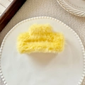 Fuzzy bright yellow plush square hair claw clip made of faux fur for women's hair styling - Yellow