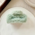 Furry square hair claw clip in mint green plush finish for autumn and winter styles - Green