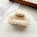 Creamy beige plush hair claw clip in rectangular design for elegant autumn winter styles - Apricot