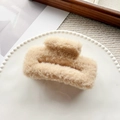 Elegant square plush hair claw clip in light khaki faux fur for autumn winter - Khaki