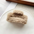 Square plush hair claw clip in camel brown faux fur for elegant women hairstyles - Dark Coffee