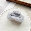 Square plush hair claw clip in soft grey faux fur for women's autumn winter styling - Gray