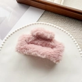 Pink plush square hair claw clip for women made of soft faux fur material - Dusty Pink