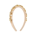 Detail of baroque headband featuring beige honeycomb fabric and sparkling crystal rhinestones - White