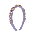 Elegant purple padded knit headband with sparkling rhinestones and gold claw settings - Purple