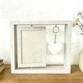 White wood rotating photo frame with heart pendant for home decor and memorial gifts - White Vertical-6 Inch No Light