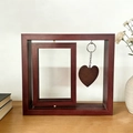 Rotating mahogany wooden photo frame with a heart-shaped pendant and minimalist design - Mahogany Vertical-6 Inch No Light